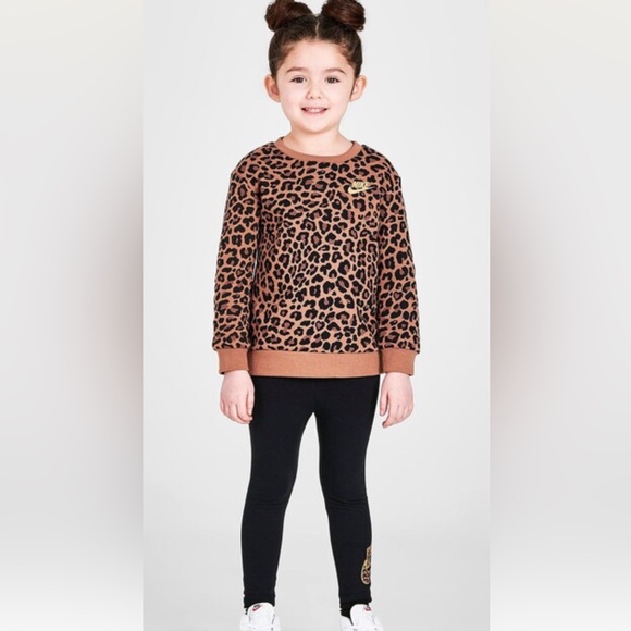 Nike Girls' Toddler Sportswear Leopard Crewneck Sweatshirt and Leggings Set - Picture 3 of 4